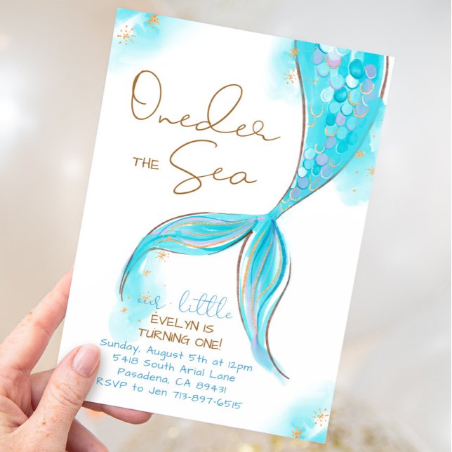 Invitación Blue Mermaid Tail Primer cumpleaños UNO antes del  (Subido por el creador)
