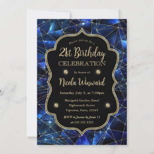 Invitación Blue Midnight Crystal Galaxy 21st Birthday photo