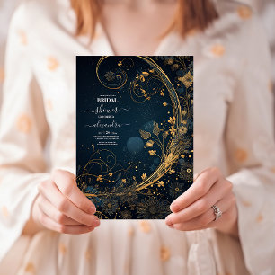 Invitación Blue Midnight Gold Celestial Bridal Shower