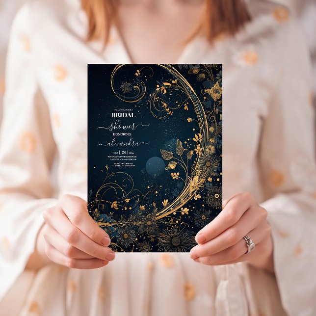 Invitación Blue Midnight Gold Celestial Bridal Shower (Subido por el creador)