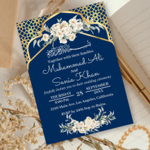Blue Minimal Floral Gold Boda musulmana islámica