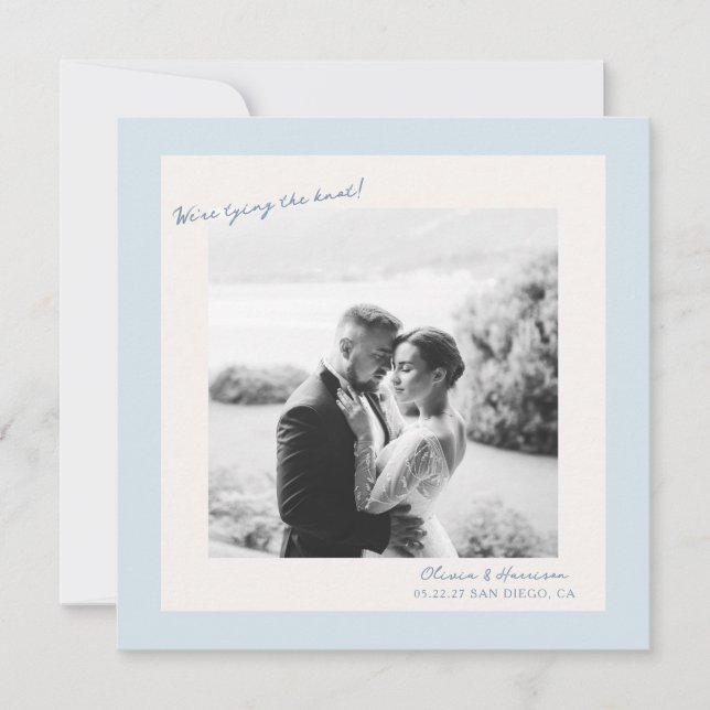 Invitación Blue Minimal Photo Wedding Save the Date (Anverso)