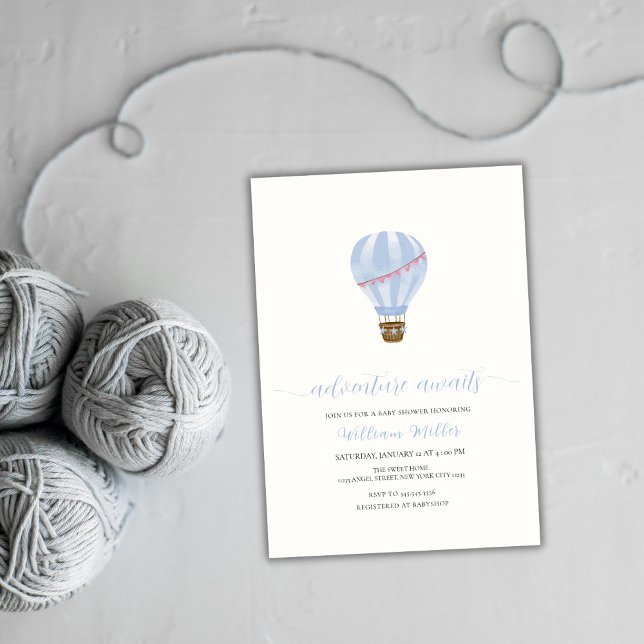 Invitación Blue Minimalista Air Balloon Boy Baby Shower (Blue Minimalist Hot Air Balloon Boy Baby Shower Invitation)