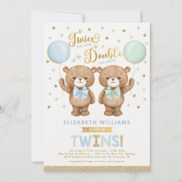 Invitación Blue Mint Teddy Bear Balloon Boy Baby Shower