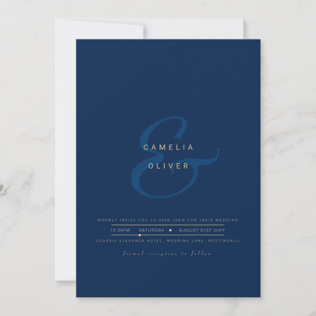 Invitación Blue Modern Ampersand Wedding Invite QR Code RSVP (Anverso)