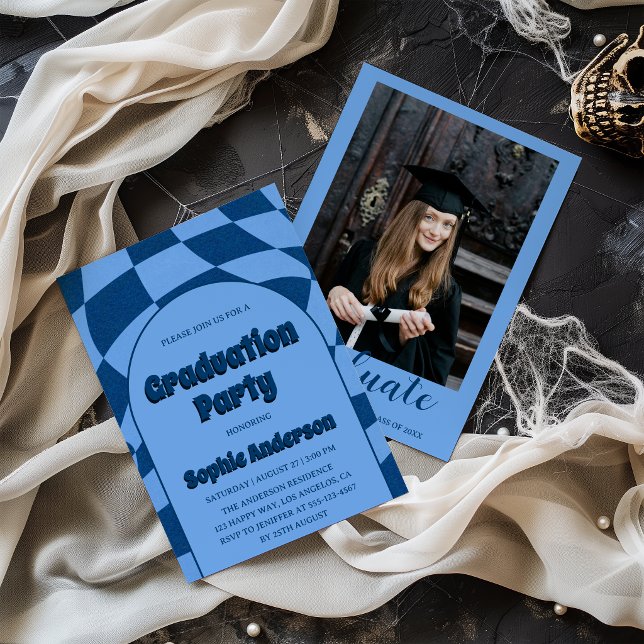 Invitación Blue Modern Arch with Photo Graduation Party  (Subido por el creador)