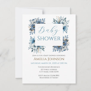 Invitación Blue Modern Floral Watercolor Baby Shower