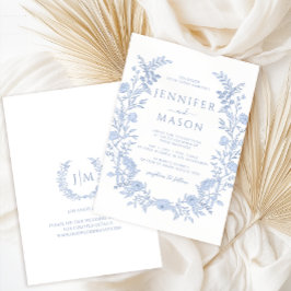 Invitación Blue Modern Floral Wreath Boho Wedding