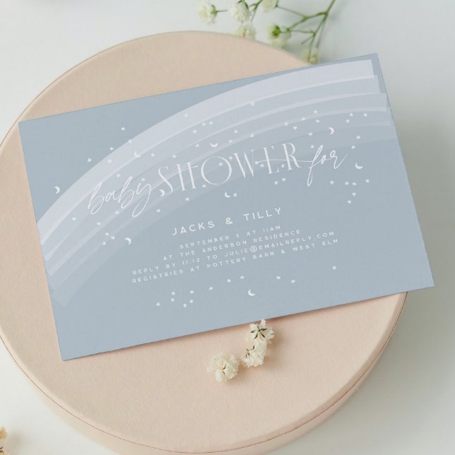 Invitación Blue Modern Rainbow and stars White Baby Shower (Subido por el creador)