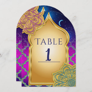 Invitación Blue Moon Arabian Nights Glam Gold Table Number