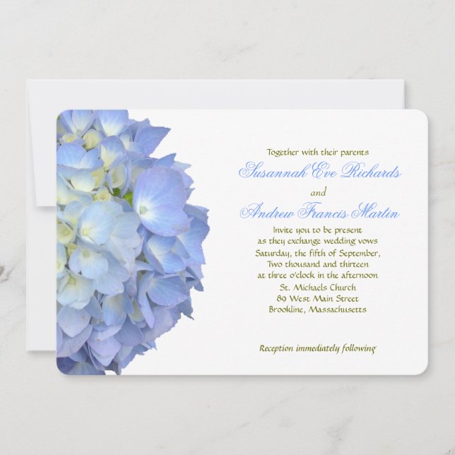 Invitación Blue Moon Hydrangea Boda horizontal (Anverso)