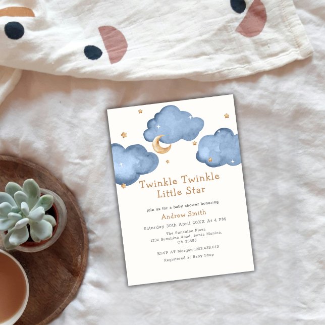 Invitación Blue Moon Stars Twinkle Twinkle Baby Shower (Blue Moon Stars Twinkle Twinkle Baby Shower Invitation)