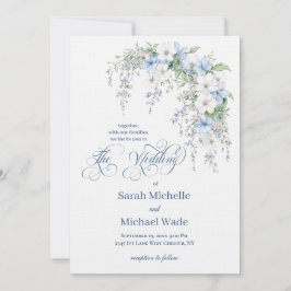 Invitación Blue Morning Glory Calligraphy Wedding Invitation