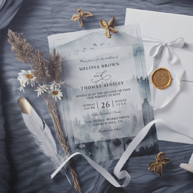 Invitación Blue Mountain Minimalist Budget QR Code Wedding (Subido por el creador)
