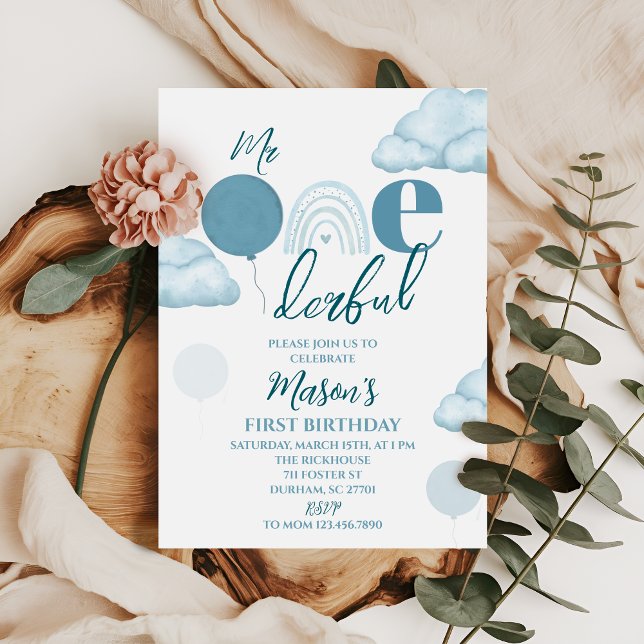 Invitación Blue Mr ONEderful First Birthday (Subido por el creador)