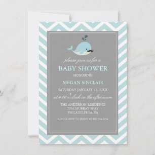 Invitación Blue Mustache Whale Boy Baby Shower Invitation