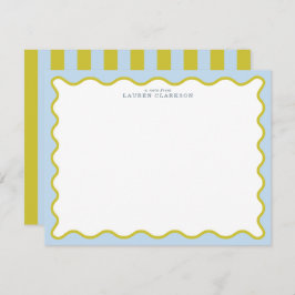 Invitación Blue & Mustard Wavy Border Note Card