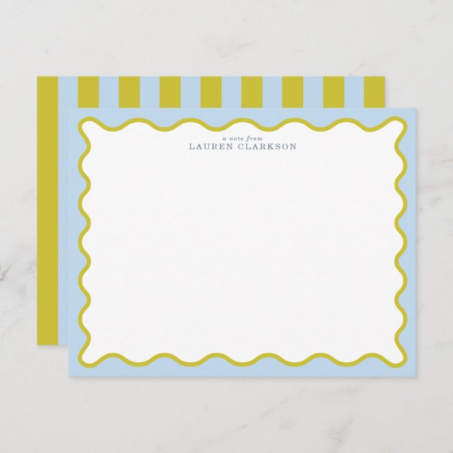Invitación Blue & Mustard Wavy Border Note Card (Anverso / Reverso)