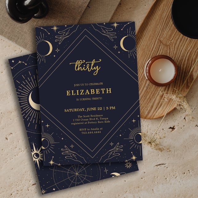 Invitación Blue Mystic Horoscope Moon 30 cumpleaños (Blue Mystic Horoscope Moon 30th Birthday Invitation)