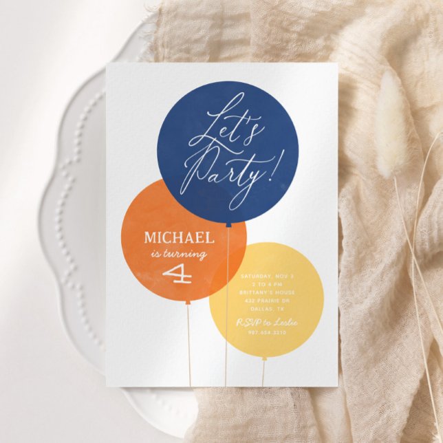Invitación Blue Naranja acuarela Balloon Boy fiesta de cumple (Subido por el creador)