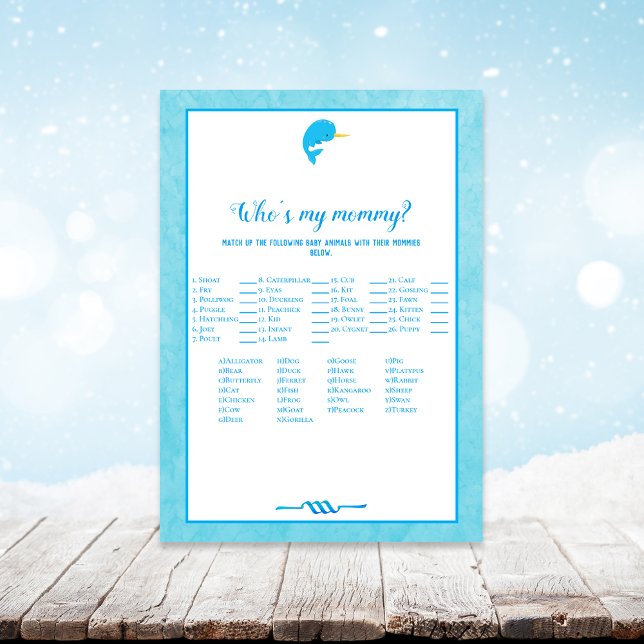 Invitación Blue Narwhal quien es mi mami juego de Baby Shower (Subido por el creador)