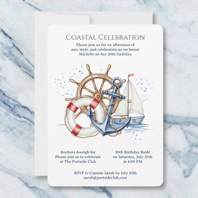 Invitación Blue Nautical Anchor Birthday Invite (A classic maritime look.)