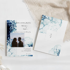 Invitación Blue Nautical Destination Wedding Monogram Photo