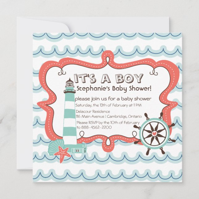 Invitación Blue Nautical It's a Boy Invitation de Baby Shower (Anverso)