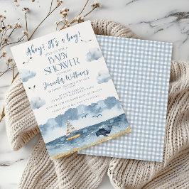 Invitación Blue Nautical Ocean Ahoy es una ducha de bebé