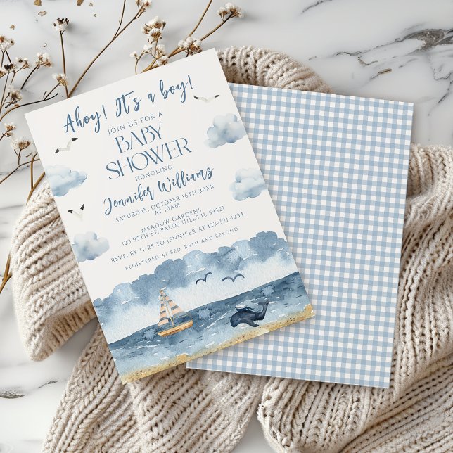 Invitación Blue Nautical Ocean Ahoy es una ducha de bebé (Subido por el creador)