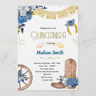 invitación Blue navy flor Wild West Quinceañera