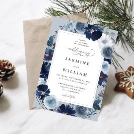 Invitación Blue & Navy Floral on Dusty Blue Wedding
