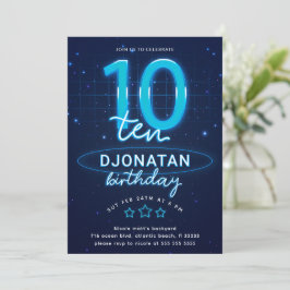 Invitación Blue Neon 100th Birthday Party Let's Glow Crazy