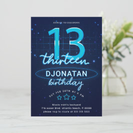 Invitación Blue Neon 13th Birthday Party Let's Glow Crazy
