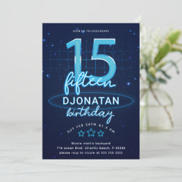 Invitación Blue Neon 15th Birthday Party Let's Glow Crazy