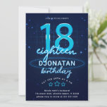 Invitación Blue Neon 18th Birthday Party Let's Glow Crazy<br><div class="desc">Diseñada para nuestras Invitaciones al Día de los Neones Azules,  esta Tarjeta de Invitación al personalizable incluye texto de color neón,  decoración de neón y fondo azul. Elementos coincidentes disponibles.</div>