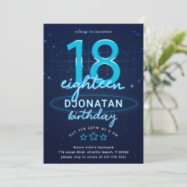 Invitación Blue Neon 18th Birthday Party Let's Glow Crazy
