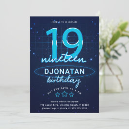 Invitación Blue Neon 19th Birthday Party Let's Glow Crazy