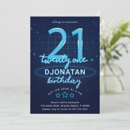 Invitación Blue Neon 21st Birthday Fiesta Vayamos Locos