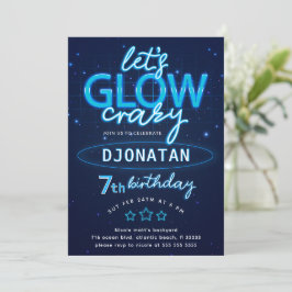 Invitación Blue Neon Birthday Party Let's Glow Crazy