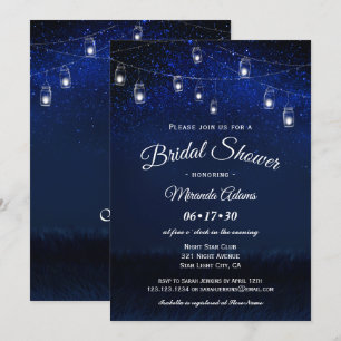 Invitación Blue Night Mason Jar String Luces Brillantes Showe