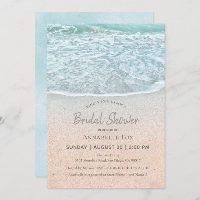 Invitación Blue Ocean and Sandy Beach Bridal Shower (Anverso / Reverso)