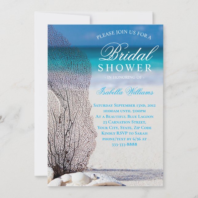 Invitación Blue Ocean and Sandy Beach Bridal Shower (Anverso)