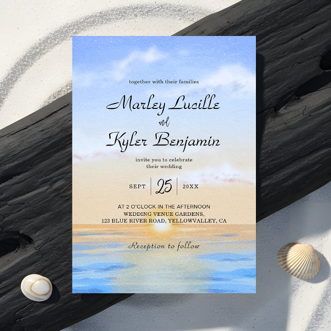 Invitación Blue Ocean Beach Sunset Summer Boda (Subido por el creador)
