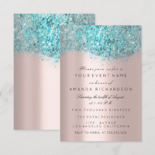 Invitación Blue Ocean Confetti Rosa Gold Bridal Sweet 16th