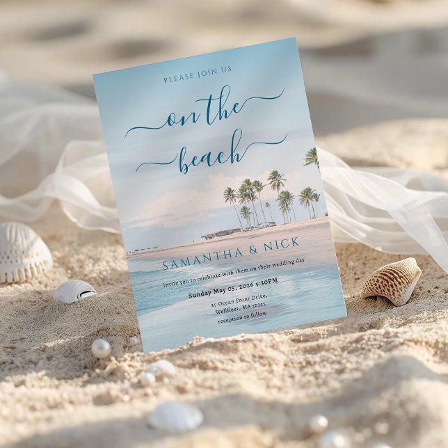 Invitación Blue Ocean Palm Tree Beach Wedding (Subido por el creador)