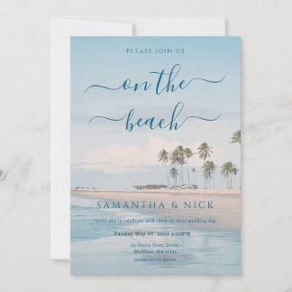 Invitación Blue Ocean Palm Tree Beach Wedding