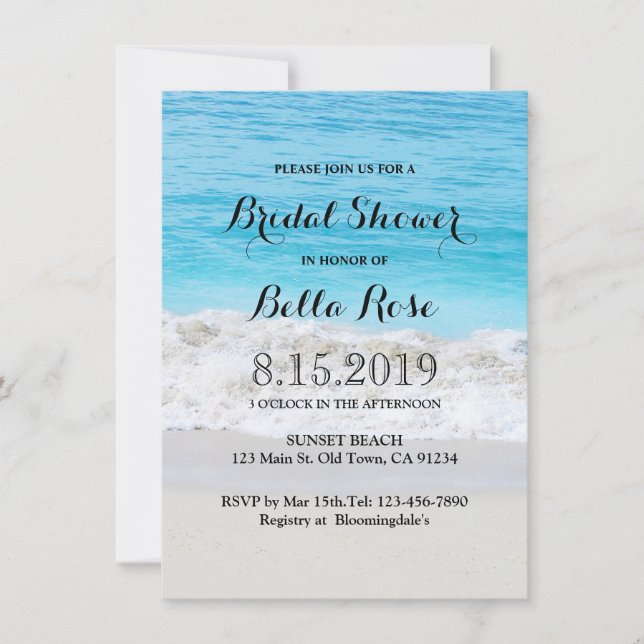 Invitación Blue Ocean Sand Wave Beach Bridal Shower Card (Anverso)