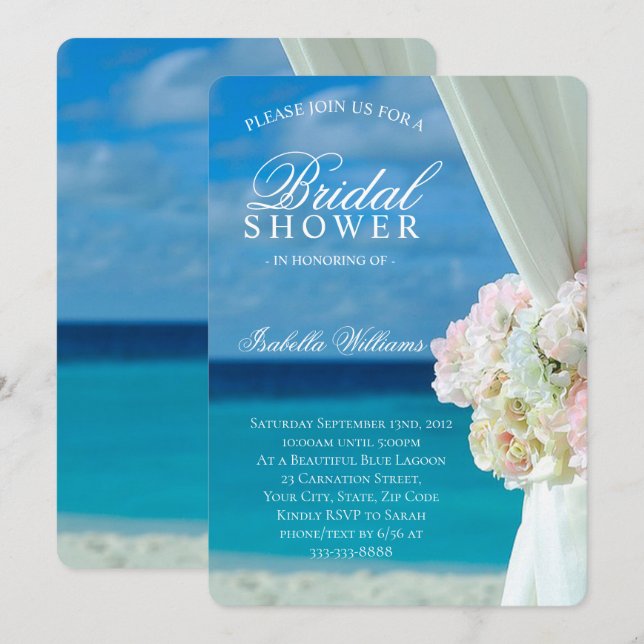 Invitación Blue Ocean & Sandy Beach Flowers Bridal Shower (Anverso / Reverso)
