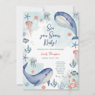 Invitación Blue Ocean Sea You Soon Summer Baby Shower 